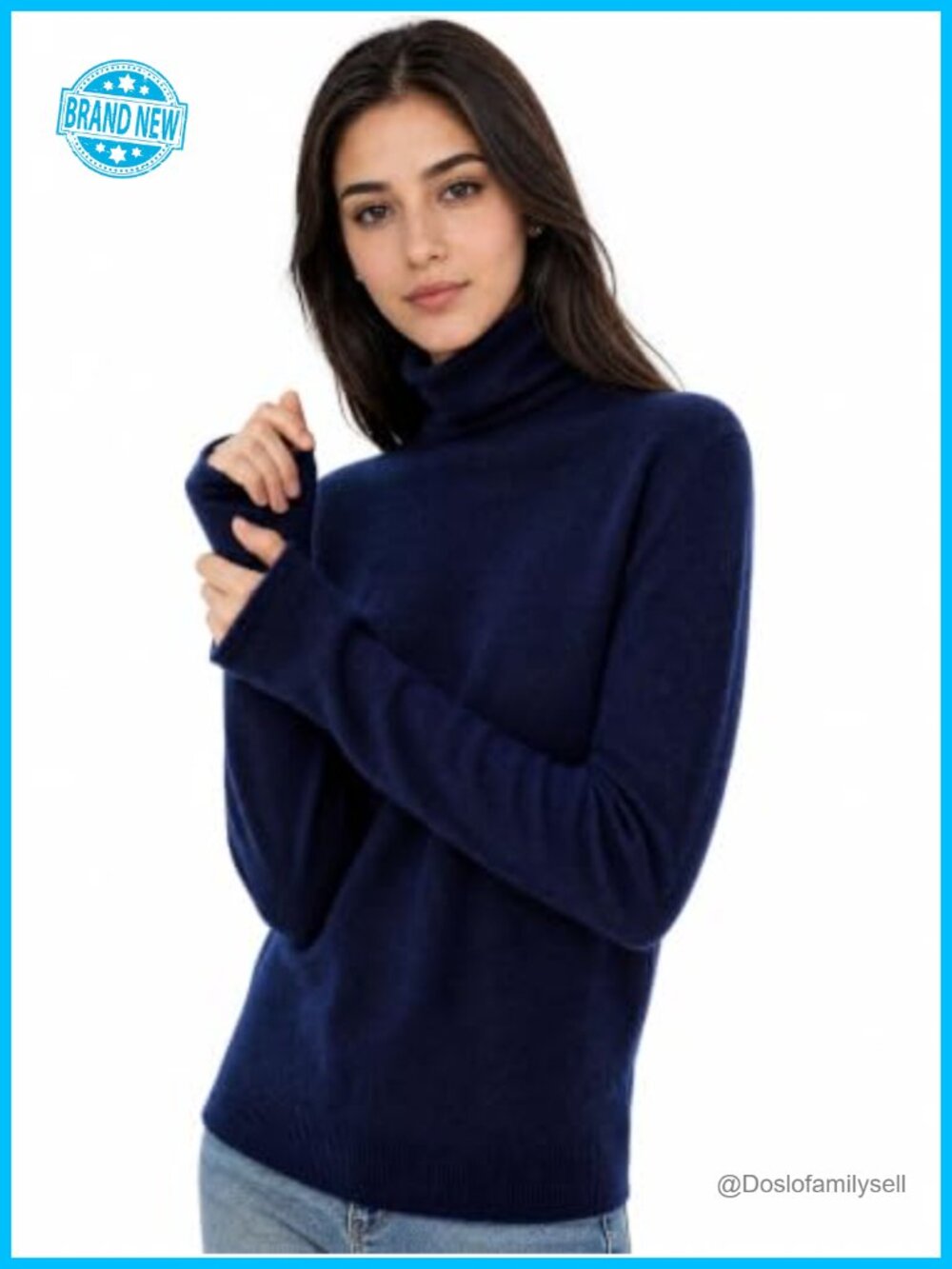 100% Pure Cashmere Turtleneck Sweater Seamless Knit Pullover